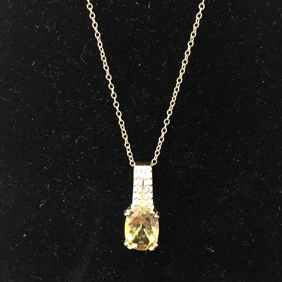 YELLOW APATITE & WHITE ZIRCON 18K/SILVER PEN/CHAIN - Picture 2 of 8
